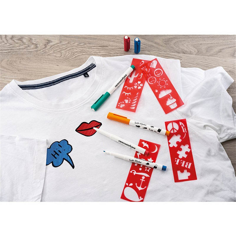 Laad de afbeelding in de Gallery-viewer, Eberhard Faber Ef-578204 Textielmarker 4 Stuks + Sjablonen