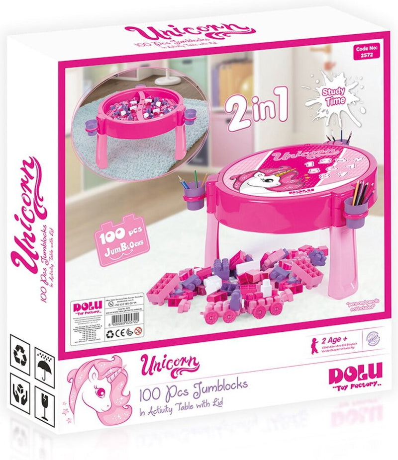 Laad de afbeelding in de Gallery-viewer, Dolu Unicorn Activiteiten Tafel Inclusief 100 Blokken