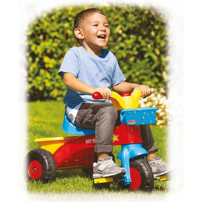 Laad de afbeelding in de Gallery-viewer, Dolu Mijn Eerste Driewieler Met Duwstang 90X45X84 Cm Blauw/Rood/Geel