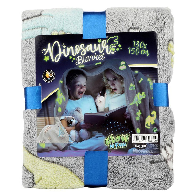 Laad de afbeelding in de Gallery-viewer, Star Toys Glow In The Dark Dino Deken 150X130 Cm