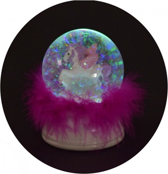 Laad de afbeelding in de Gallery-viewer, Dream Horse Sneeuwbol Eenhoorn Met Licht En Veren