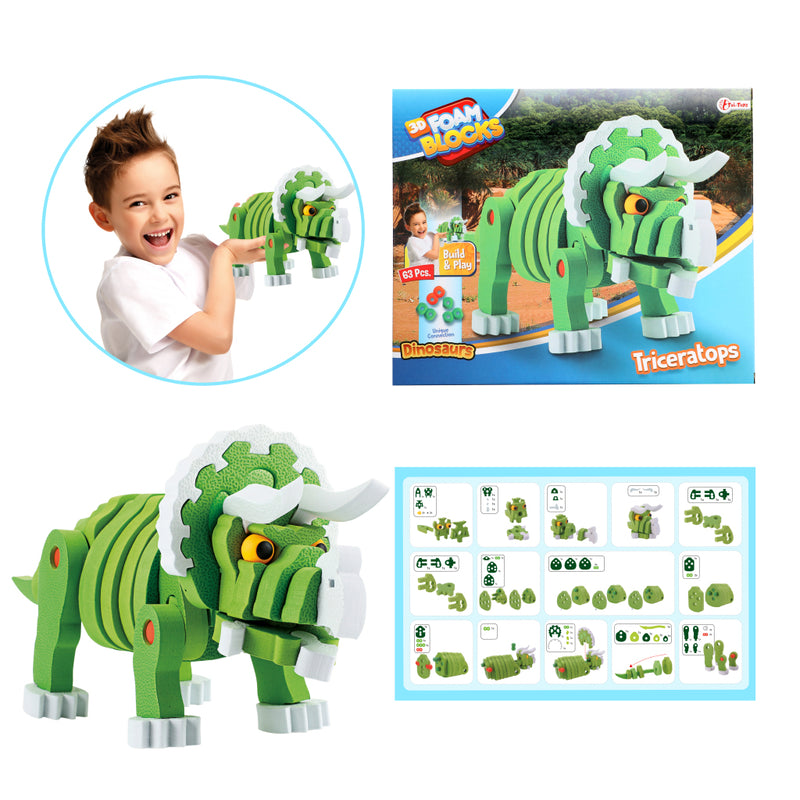 Laad de afbeelding in de Gallery-viewer, Toi-Toys Knutselpuzzel Tricera Junior 25,8 Cm Groen 59-Delig