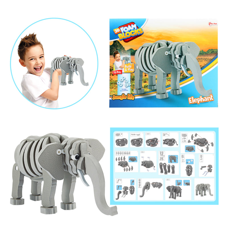 Laad de afbeelding in de Gallery-viewer, Toi-Toys 3D Puzzel Olifant Junior 31,5 Cm Foam Grijs 75-Delig