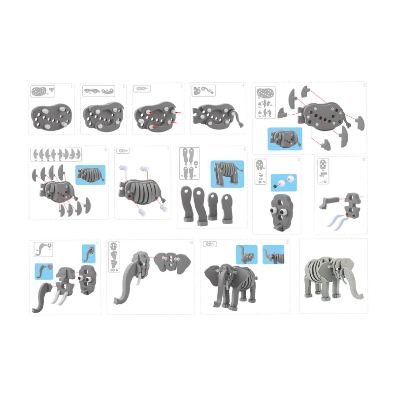 Laad de afbeelding in de Gallery-viewer, Toi-Toys 3D Puzzel Olifant Junior 31,5 Cm Foam Grijs 75-Delig