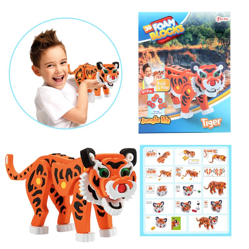 Laad de afbeelding in de Gallery-viewer, Toi-Toys 3D Puzzel Tijger Junior 31,5 Cm Foam Oranje 121-Delig