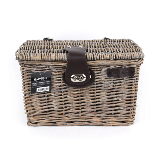 Laad de afbeelding in de Gallery-viewer, Amigo Fietsmand Met Deksel 10 Liter Riet As