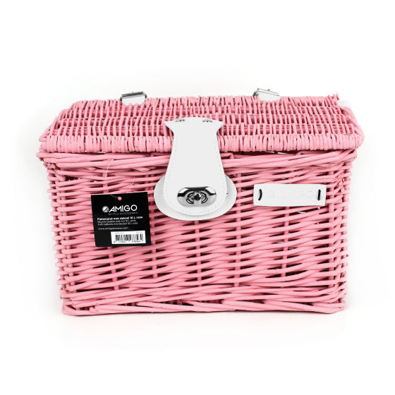 Laad de afbeelding in de Gallery-viewer, Amigo Fietsmand Met Deksel 10 Liter Riet As