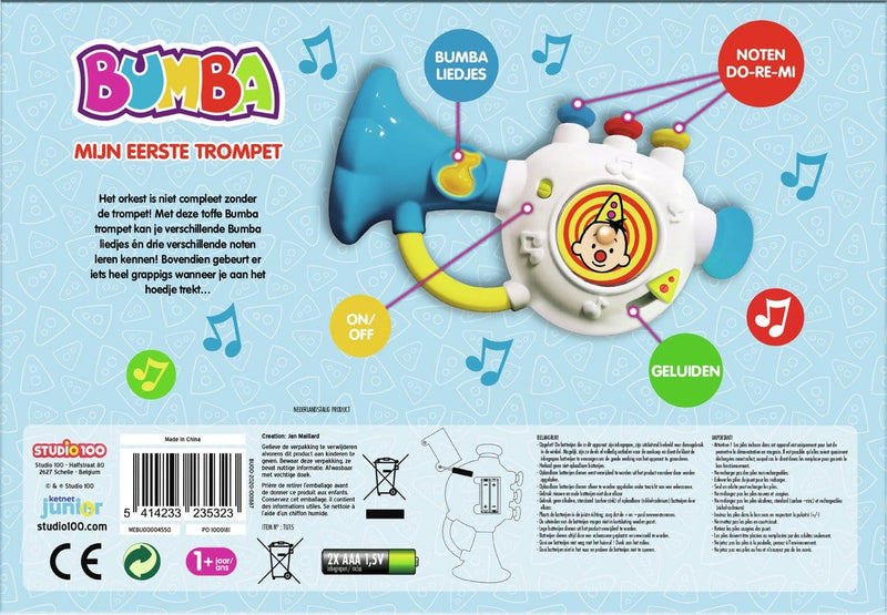 Laad de afbeelding in de Gallery-viewer, BUMBA: MIJN EERSTE TROMPET, MET BUMBA MUZIEK EN GELUIDJES, 24X14X5CM