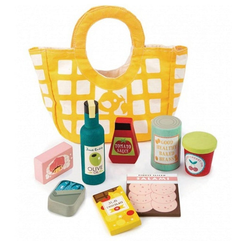 Laad de afbeelding in de Gallery-viewer, Tender Toys Houten Boodschappen + Canvas Tas