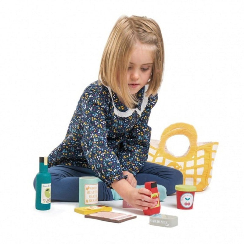 Laad de afbeelding in de Gallery-viewer, Tender Toys Houten Boodschappen + Canvas Tas