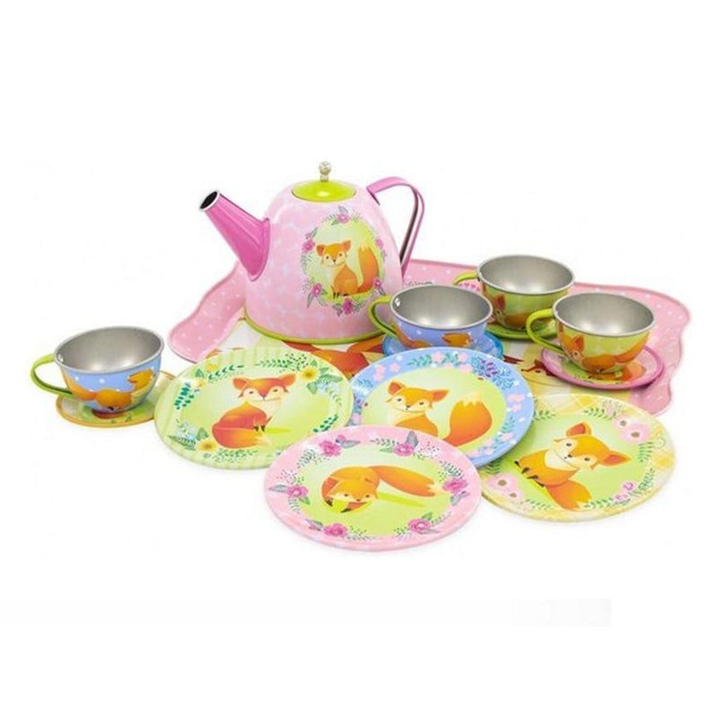 Laad de afbeelding in de Gallery-viewer, Simply For Kids Tinnen Theeservice Vos In Koffer 15-Delig