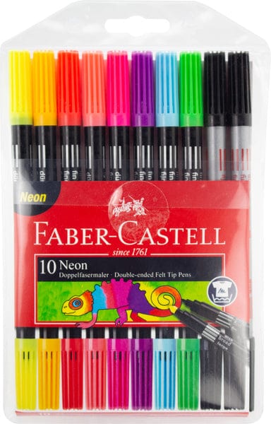 Laad de afbeelding in de Gallery-viewer, Faber Castell Fc-151109 Viltstiften Duo Neon Kleuren In Etui 10 Stuks