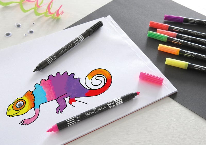 Laad de afbeelding in de Gallery-viewer, Faber Castell Fc-151109 Viltstiften Duo Neon Kleuren In Etui 10 Stuks