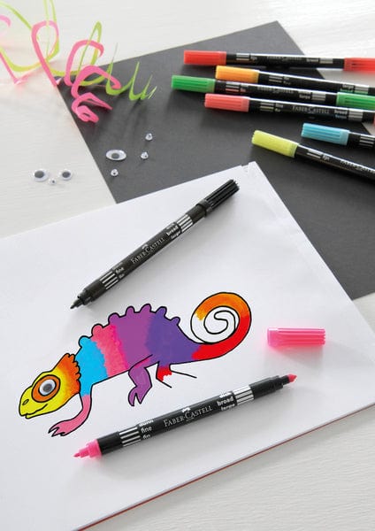 Laad de afbeelding in de Gallery-viewer, Faber Castell Fc-151109 Viltstiften Duo Neon Kleuren In Etui 10 Stuks