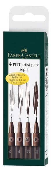 Laad de afbeelding in de Gallery-viewer, Faber Castell Fc-167101 Tekenstift Faber-Castell Pitt Artist Pen 4-Delig Etui Donker Sepia