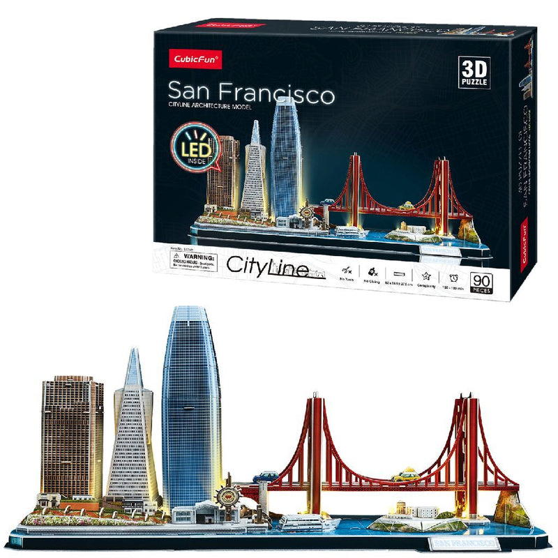 Laad de afbeelding in de Gallery-viewer, Cubic Fun 3D Puzzel City Line San Francisco + Led Verlichting 90 Stukjes