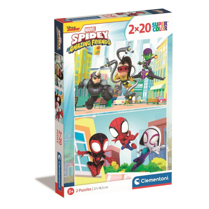 Laad de afbeelding in de Gallery-viewer, Clementoni Supercolor Puzzel Spidey And His Amazing Friends 2X20 Stukjes