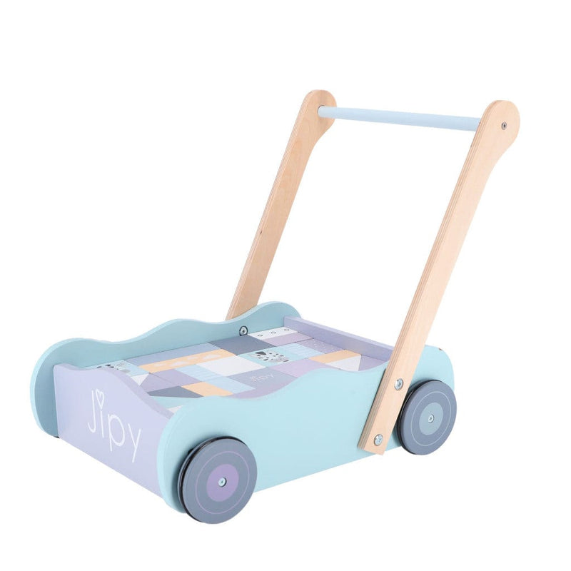 Laad de afbeelding in de Gallery-viewer, Jipy Houten Blokkenkar Met Blokken Paars/Blauw