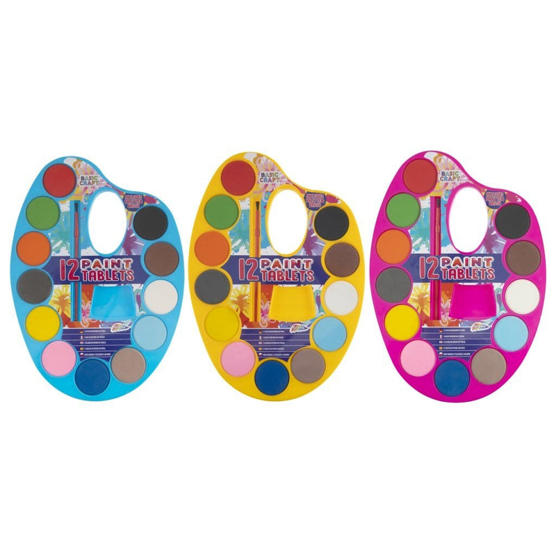 Laad de afbeelding in de Gallery-viewer, Basic Craft Waterverfpalet + Penseel 12 Kleuren Assorti