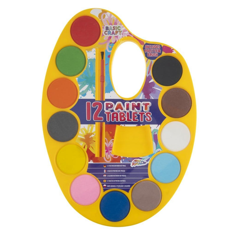 Laad de afbeelding in de Gallery-viewer, Basic Craft Waterverfpalet + Penseel 12 Kleuren Assorti