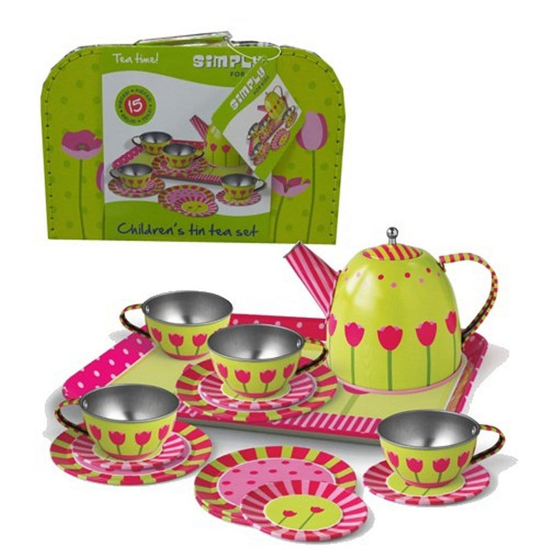 Laad de afbeelding in de Gallery-viewer, Simply For Kids Tinnen Tulpen Theeservies In Koffer