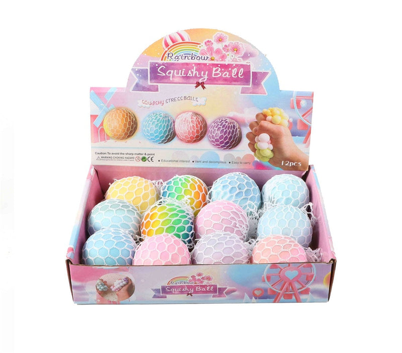 Laad de afbeelding in de Gallery-viewer, Squeeze/mesh ball rainbow 5,5 cm 102 gram met poeder