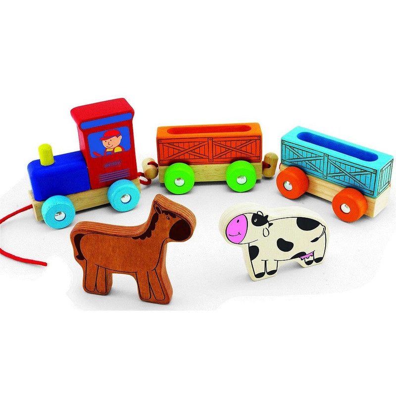 Laad de afbeelding in de Gallery-viewer, Pintoy Houten Dierentrein Met Boerderijdieren