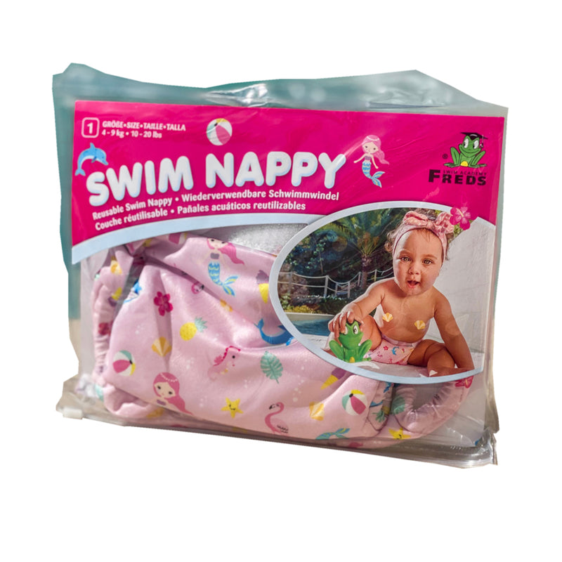 Laad de afbeelding in de Gallery-viewer, Freds Swim Academy Wasbare Zwemluier Zeemeermin Maat 1 4-9 Kg Roze
