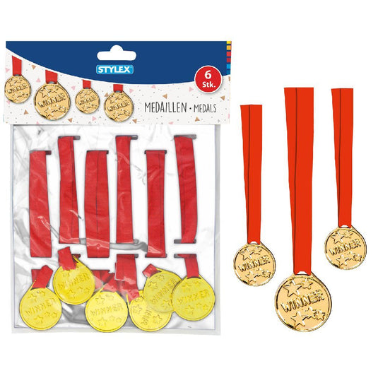 Stylex Metalen Medailles Winner 6 Stuks Goud/Rood