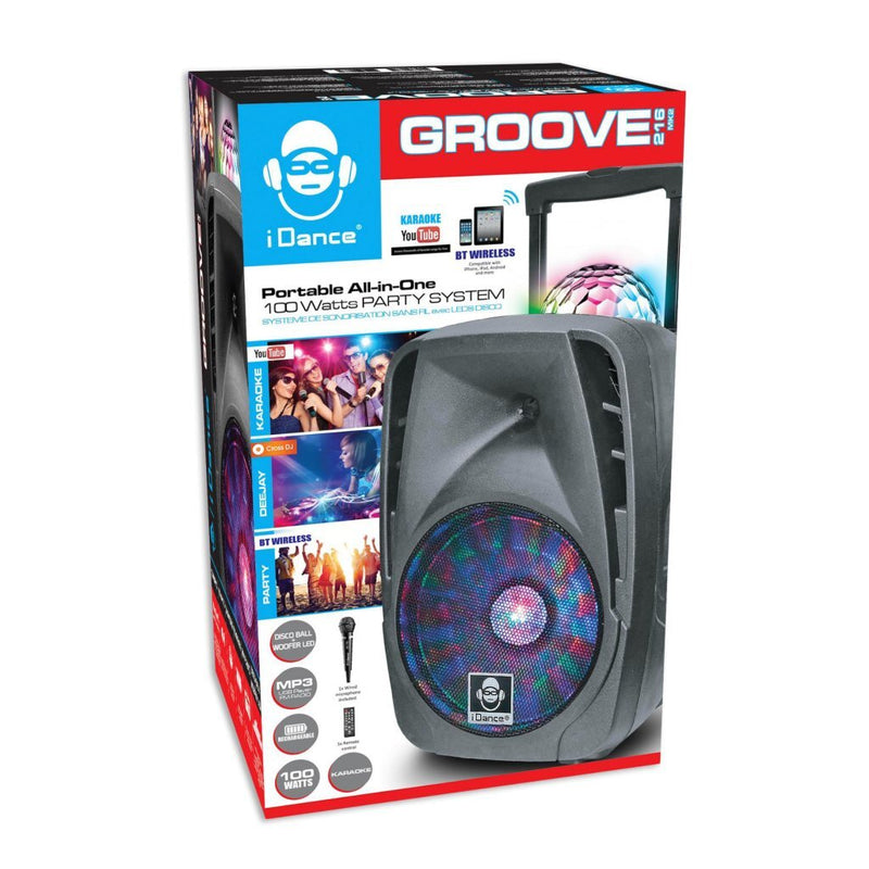 Laad de afbeelding in de Gallery-viewer, Idance Groove Boombox 216 + Wielen En Licht Zwart
