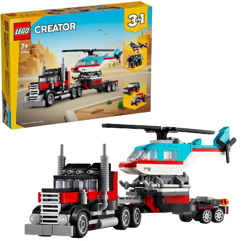 Laad de afbeelding in de Gallery-viewer, Lego Creator 31146 3In1 Flatbed Truck With Helicopter
