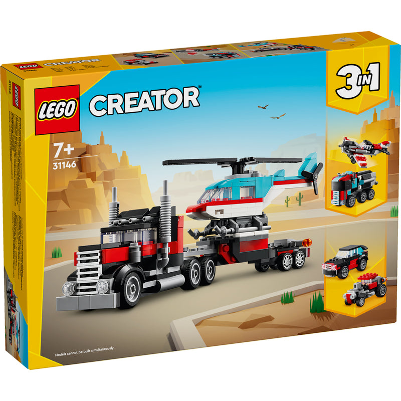 Laad de afbeelding in de Gallery-viewer, Lego Creator 31146 3In1 Flatbed Truck With Helicopter
