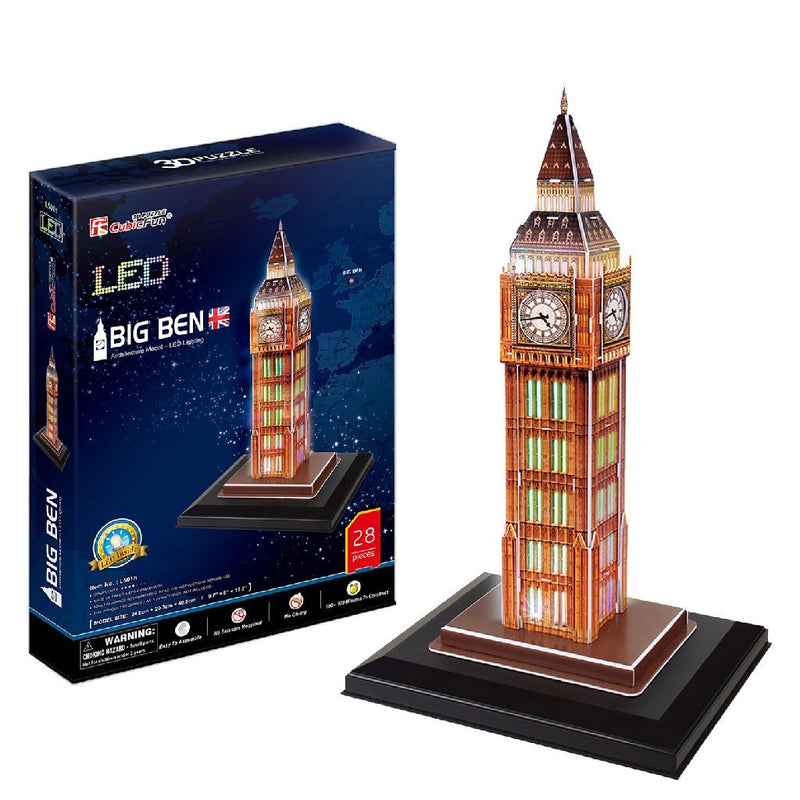 Laad de afbeelding in de Gallery-viewer, Cubic Fun 3D Puzzel Big Ben + Led Verlichting 28 Stukjes
