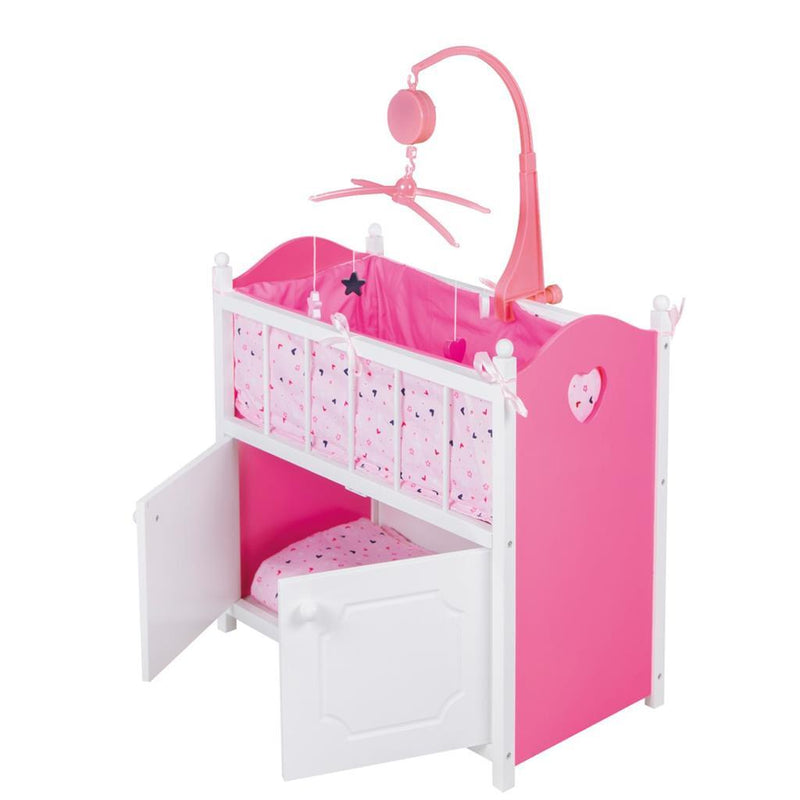 Laad de afbeelding in de Gallery-viewer, My Beautiful Dolls Room My Beautiful Dollsroom Houten Poppen-Ledikant Met Muziek Roze/Wit
