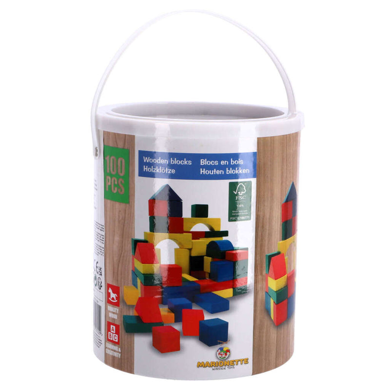 Laad de afbeelding in de Gallery-viewer, Marionette Wooden Toys Blokkenton Met Houten Blokken 100 Stuks
