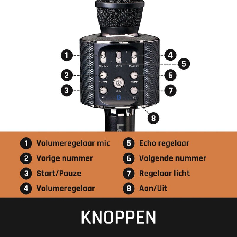 Laad de afbeelding in de Gallery-viewer, Lenco Bmc-090Bk Bluetooth Karaoke Microfoon Met Speaker En Verlichting Zwart
