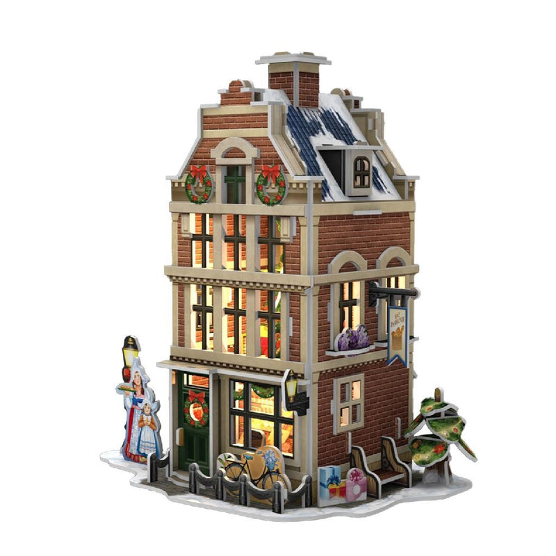 Laad de afbeelding in de Gallery-viewer, Cubic Fun 3D Puzzel Hollands Huisje Winter Bakkerij + Licht 65 Stukjes

