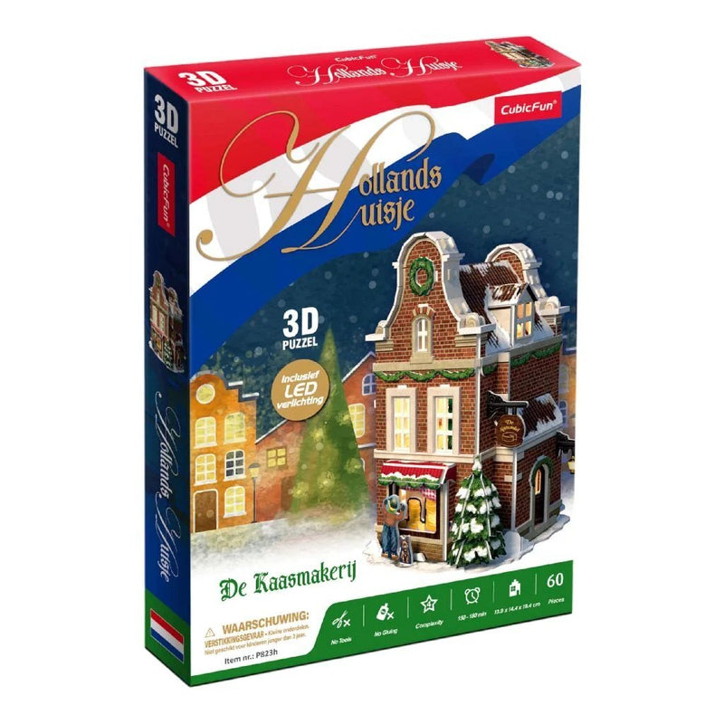 Laad de afbeelding in de Gallery-viewer, Cubic Fun 3D Puzzel Hollands Huisje Winter Kaaswinkel + Licht 60 Stukjes
