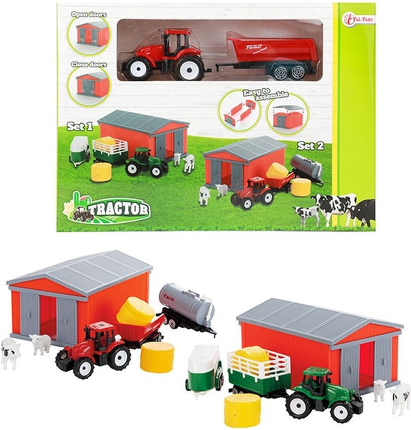 Laad de afbeelding in de Gallery-viewer, Toi-Toys Toi Toys Tractor Set Met Schuur Verschillende Uitvoeringen
