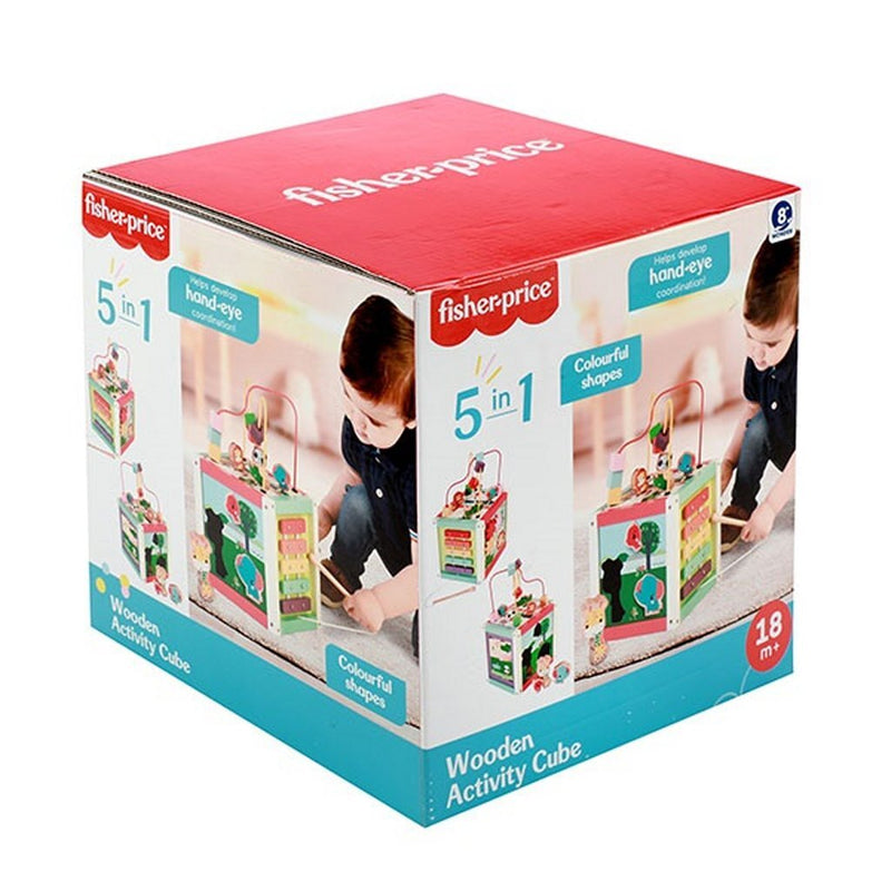 Laad de afbeelding in de Gallery-viewer, Fisher Price 5In1 Houten Activiteitenkubus
