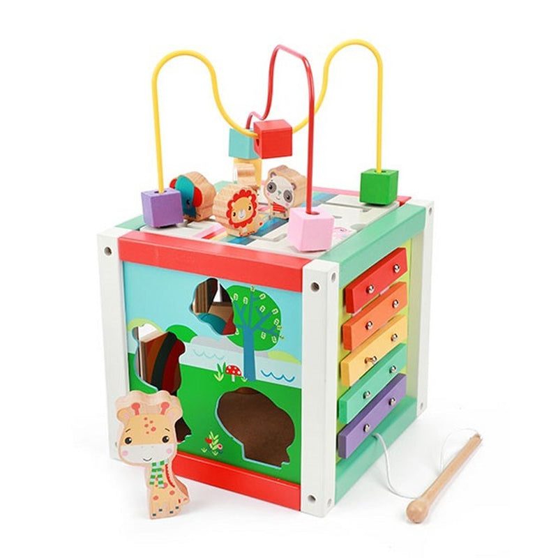 Laad de afbeelding in de Gallery-viewer, Fisher Price 5In1 Houten Activiteitenkubus
