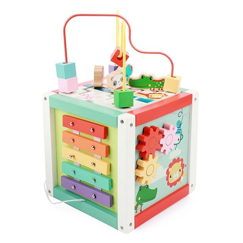 Laad de afbeelding in de Gallery-viewer, Fisher Price 5In1 Houten Activiteitenkubus
