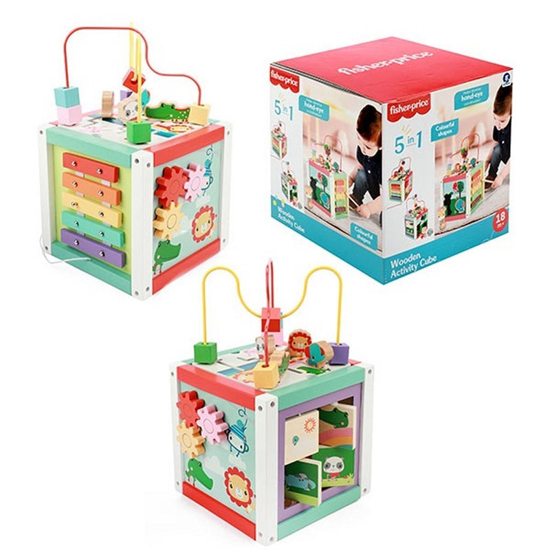 Laad de afbeelding in de Gallery-viewer, Fisher Price 5In1 Houten Activiteitenkubus
