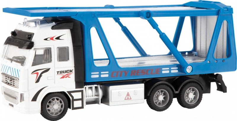 Laad de afbeelding in de Gallery-viewer, Metal Autotransport Vrachtwagen 1:38 Blauw 12Cm
