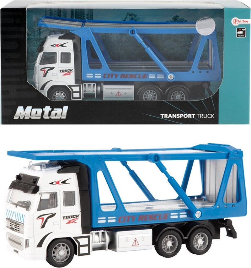 Laad de afbeelding in de Gallery-viewer, Metal Autotransport Vrachtwagen 1:38 Blauw 12Cm
