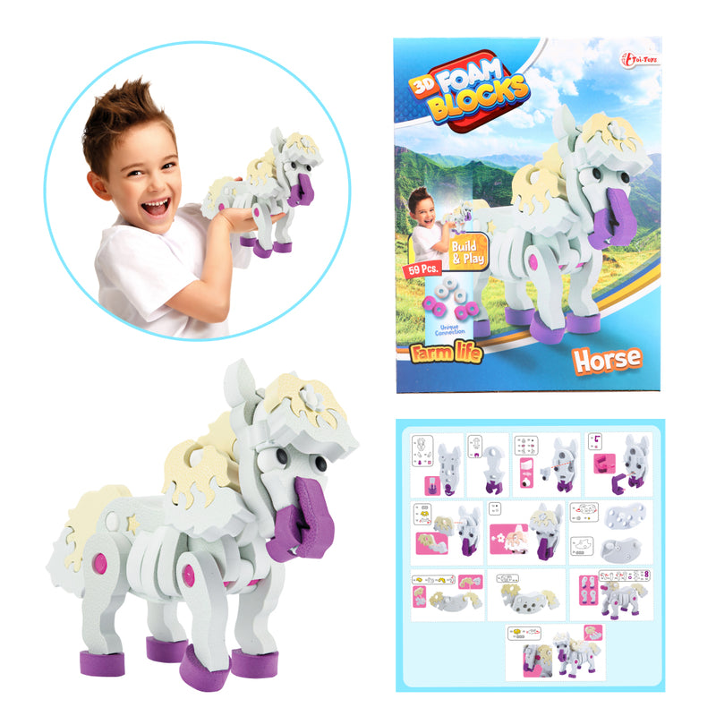 Laad de afbeelding in de Gallery-viewer, Toi-Toys 3D Puzzel Constuksructiefoam Paard Diy Set S
