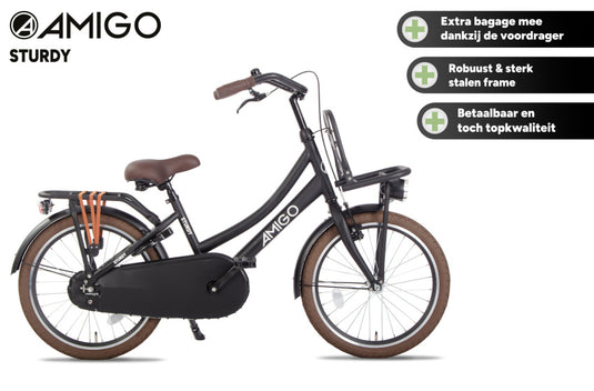 Amigo Sturdy Meisjes Terugtraprem matzwart 32 cm 20 inch