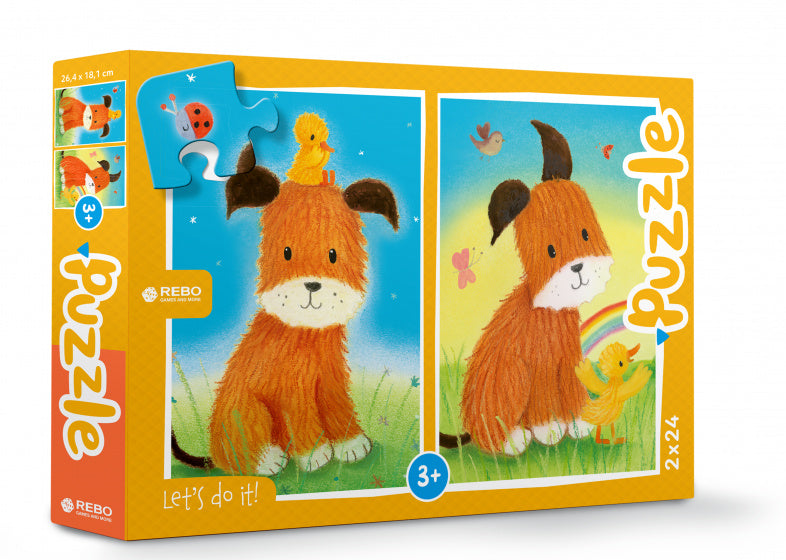 Laad de afbeelding in de Gallery-viewer, Rebo Productions Legpuzzel Hond &amp; Eendje Junior 24/24 Stukjes

