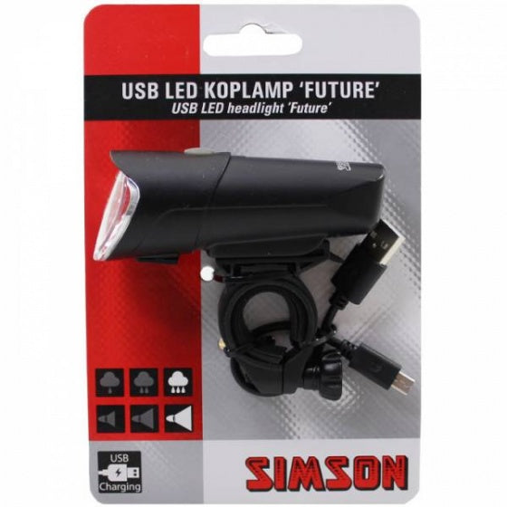 Laad de afbeelding in de Gallery-viewer, Simson Koplamp Future Usb Led Oplaadbaar Zwart

