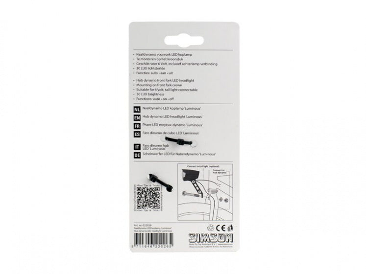 Laad de afbeelding in de Gallery-viewer, Simson Voorlicht Luminous Naafdynamo Led 30 Lux Zwart
